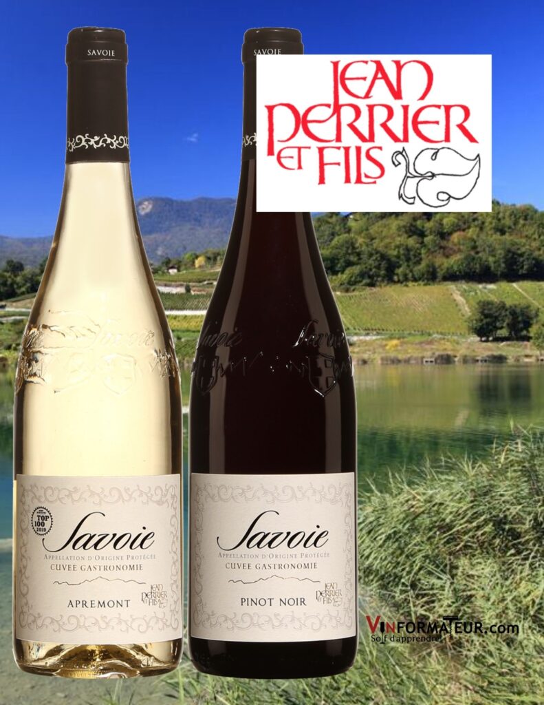 Bouteilles de Vins de Savoie: Apremont, Cuvée Gastronomie, 2021, cépage : Jacquère 100%, Pinot Noir, Cuvée Gastronomie, Vin de Savoie, 2021.