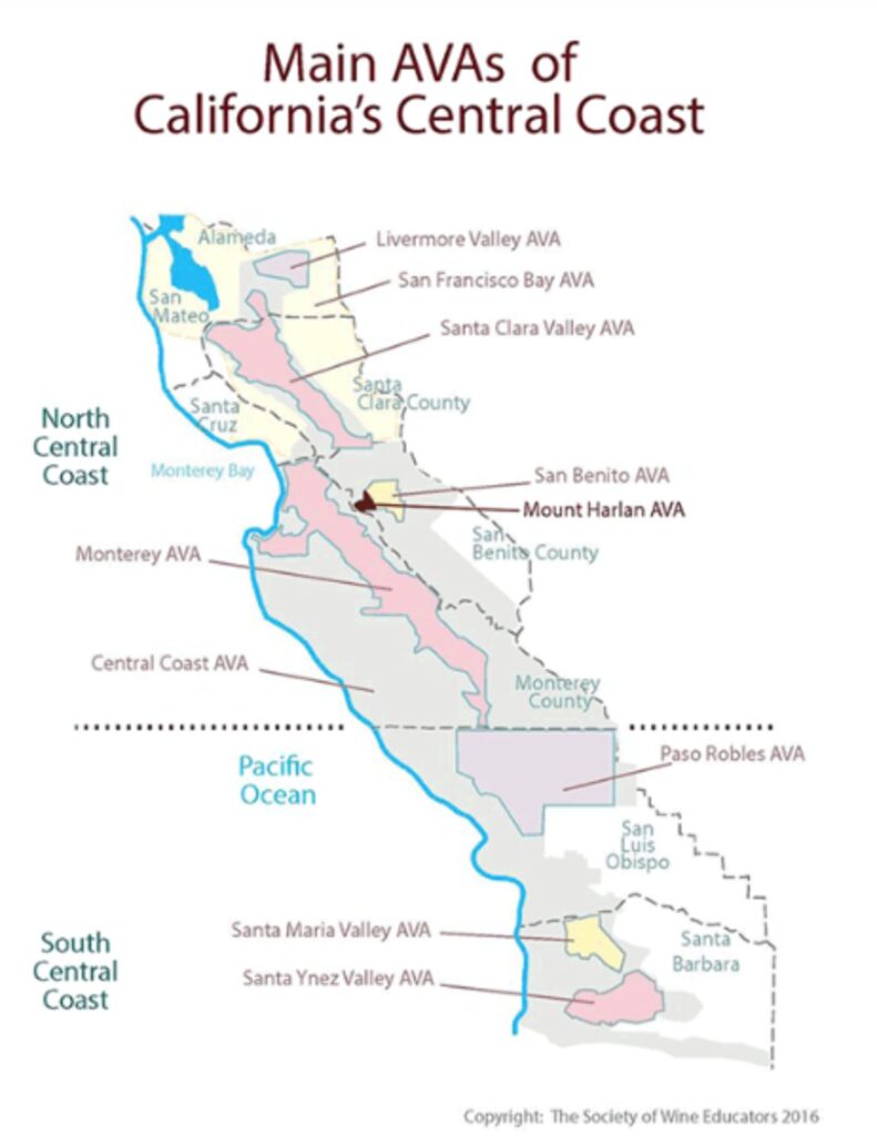 Carte viticole Central Coast Californie