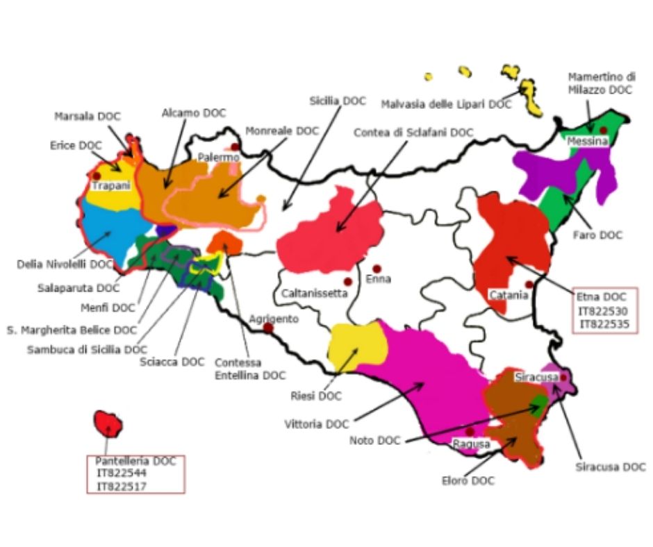 Carte viticole de la Sicile