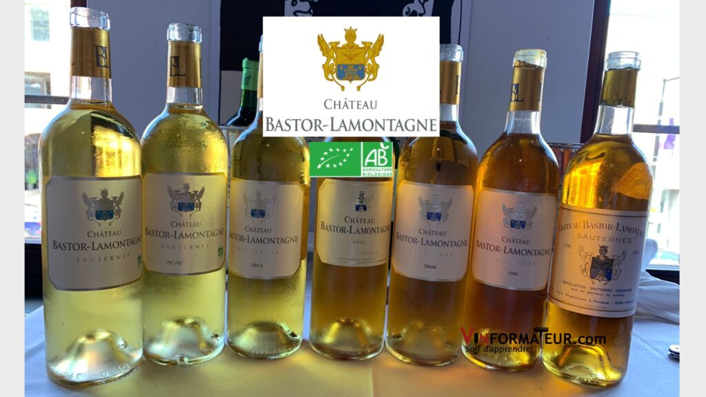 Château Bastor-Lamontagne: Bouteilles de Vin blanc 2020 et verticale des vins de Sauternes du millésime 2019 au millésime 1986.