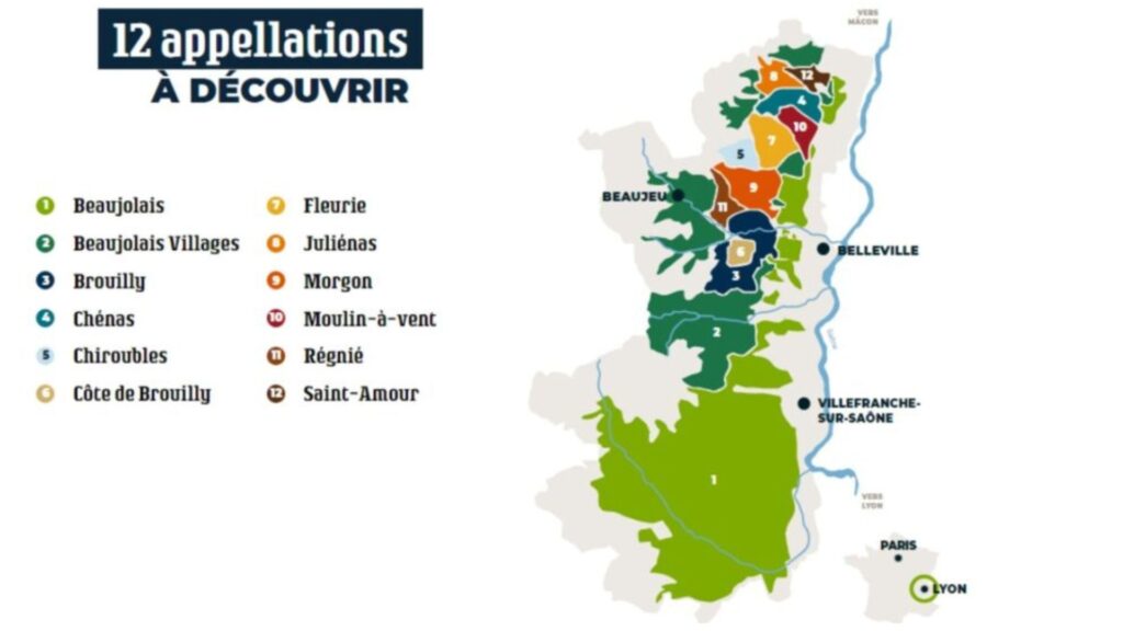 Carte viticole appellations Beaujolais