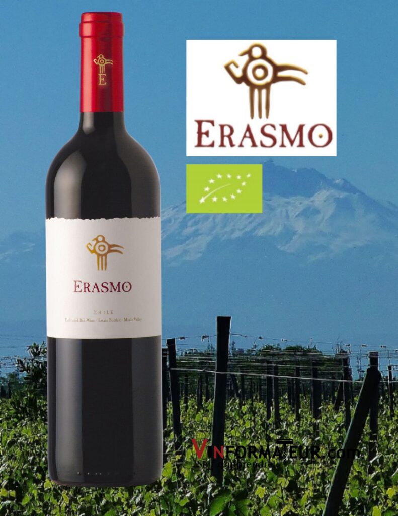 Bouteille de Erasmo, vin rouge bio, Chili, Vallée de la Maule, Vina La Reserva de Caliboro, 2015