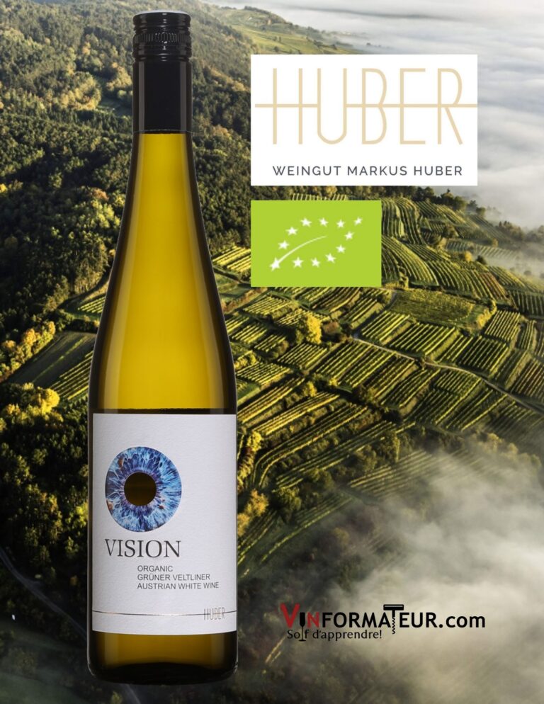Bouteille de Vision, Gruner Veltliner, Autriche, Weingut Markus Huber, vin blanc bio, 2021