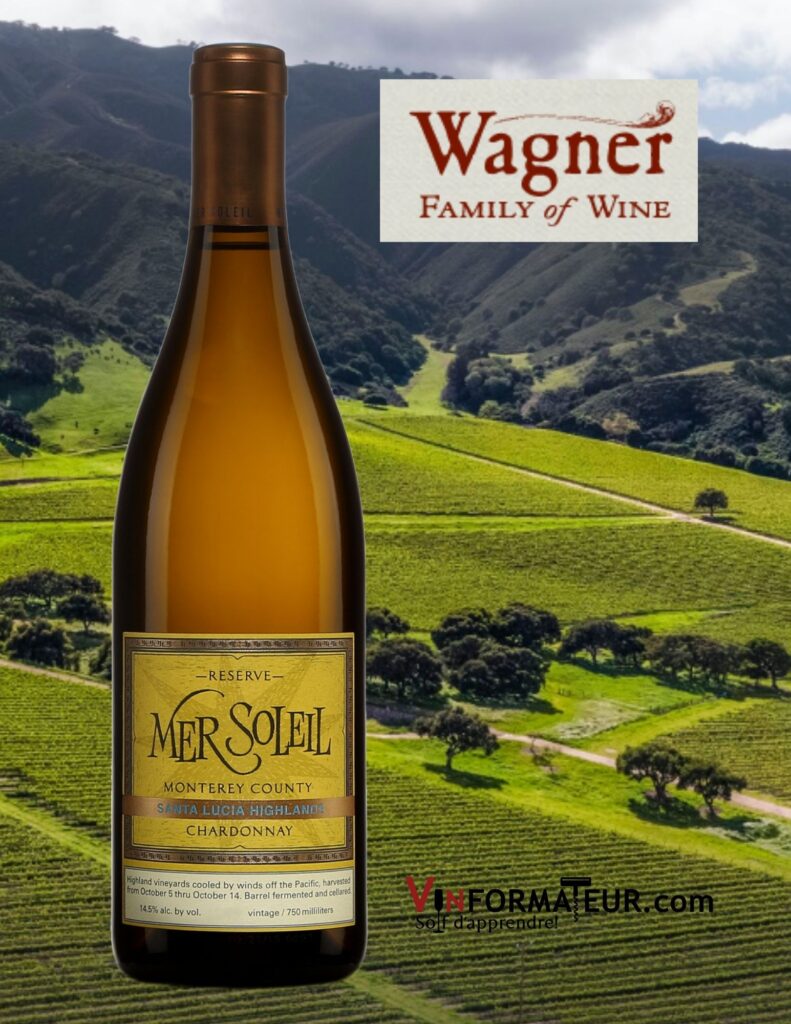 Bouteille de Mer Soleil, Chardonnay, Californie, Monterey County, Santa Lucia Highlands, Wagner Family of Wines, vin blanc, 2020