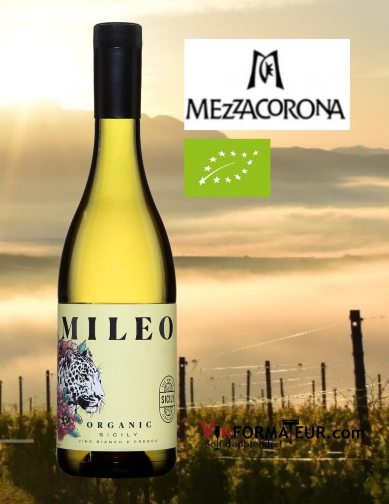 BOuteille de Mileo, vin blanc bio, Italie, Sicile, Mezzacorona, 2020
