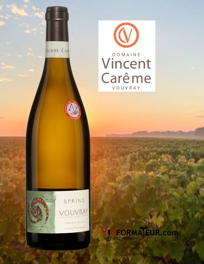 Bouteille de Spring, Vouvray, Vincent Carême, Vallée de la Loire, Touraine, vin blanc bio, 2020