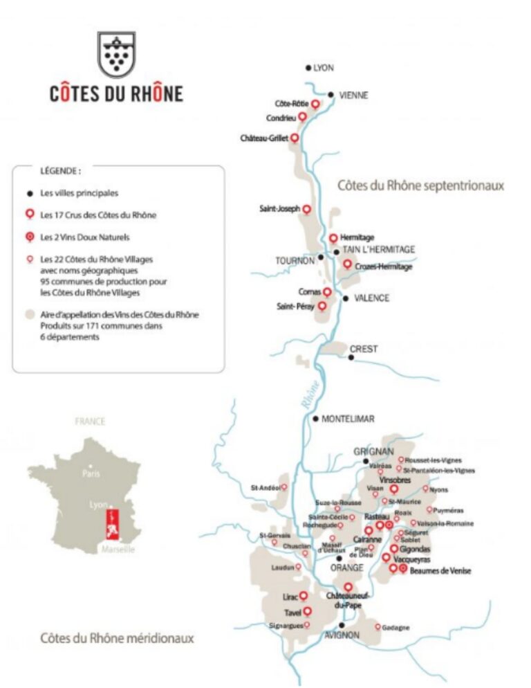 Carte viticole des Côtes du Rhône