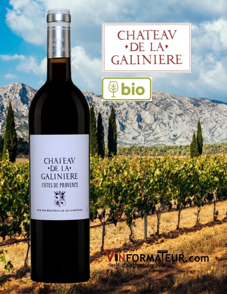 Bouteille de Château de la Galinière, France, Côtes de Provence, vin rouge bio, 2017