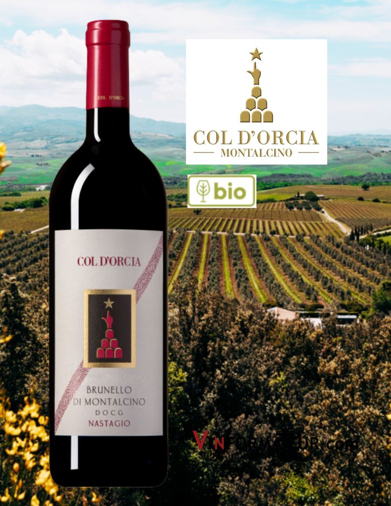 Bouteille de Col d’Orcia, Nastagio, Brunello di Montalcino DOCG, Italie, vin rouge bio, 2015