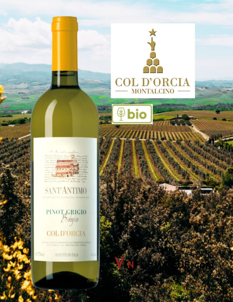 Bouteille de Col d’Orcia, Pinot Grigio, Sant’Antimo DOC, Italie, vin blanc bio, 2021