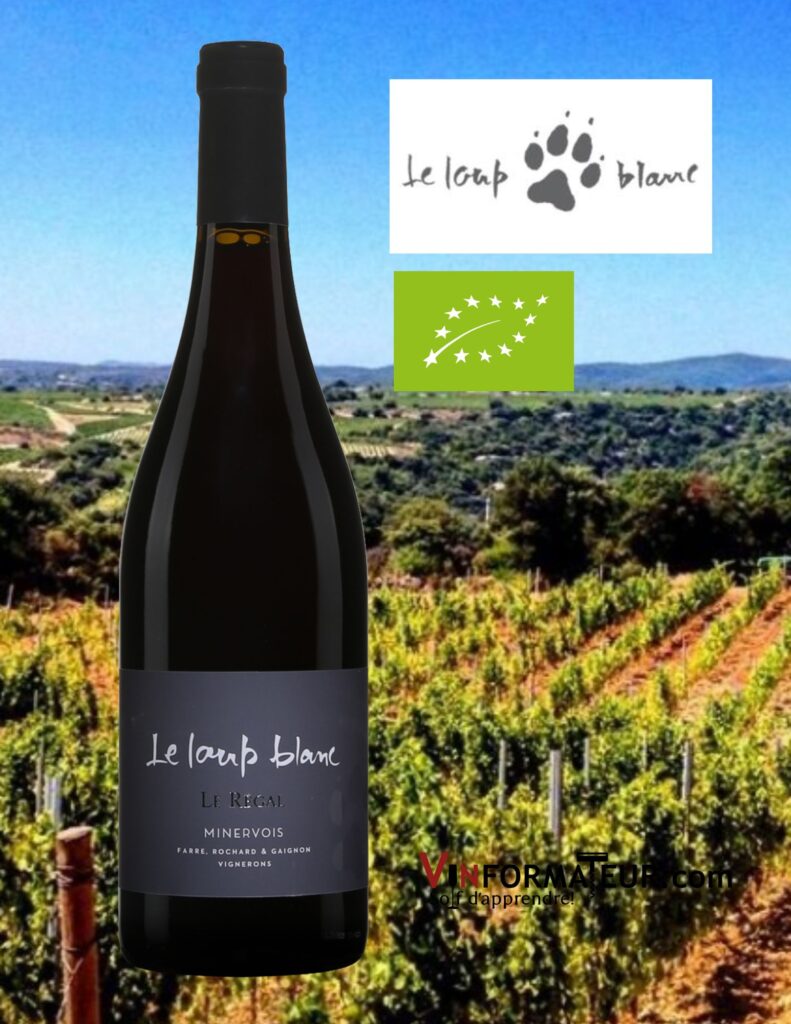 Bouteille de Le Loup Blanc, Le Régal, France, Languedoc-Roussillon, Minervois, vin rouge bio, 2020