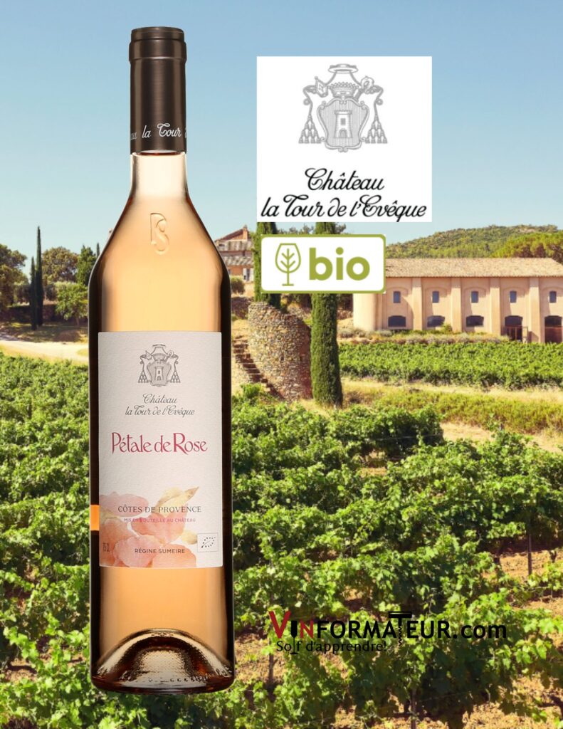 Bouteille de Pétale de Rose, Château la Tour de l’Évêque, Côtes de Provence, vin rosé bio, 2021
