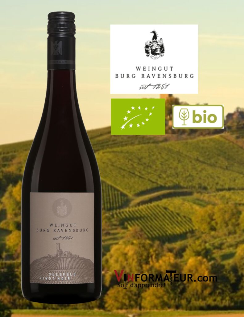 Bouteille de Weingut Burg Ravensburg, Pinot Noir, Allemagne, Baden, Sulzfeld, VDP Ortswein, vin rouge bio (biodynamie), 2019