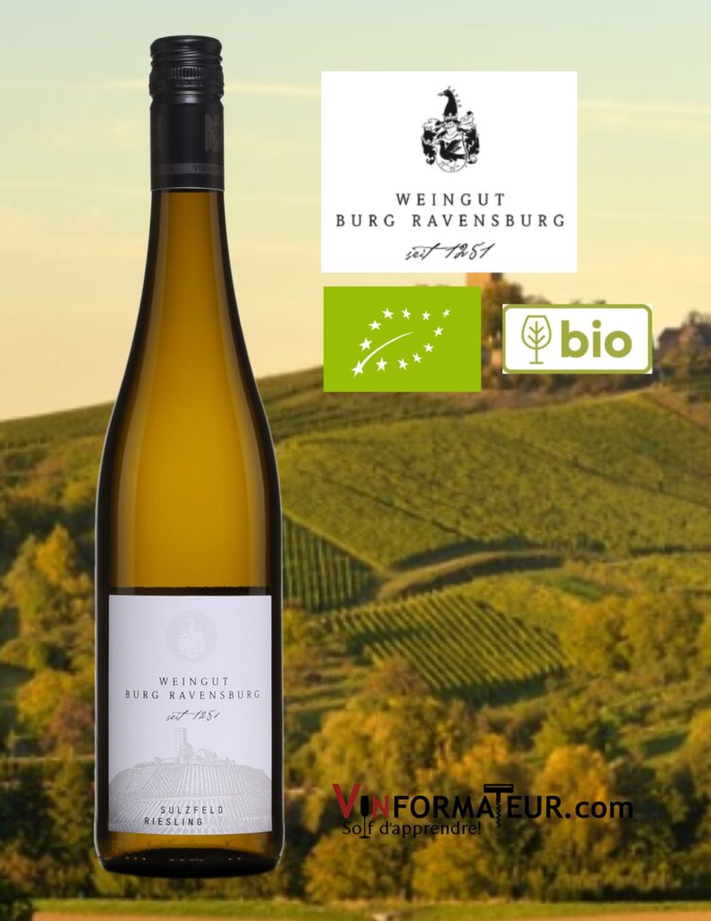 Bouteille de Riesling, Weingut Burg Ravensburg, Allemagne, Baden, Sulzfed, VDP Ortswein, vin blanc bio (biodynamie), 2021