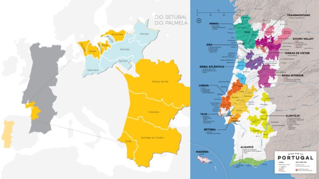 Carte viticole du Portugal et de la péninsule de Sétubal