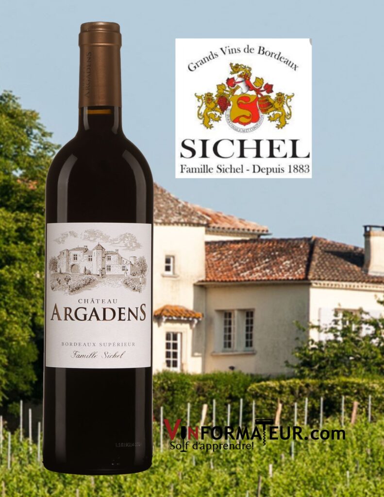 Bouteille de Château Argadens, Bordeaux, vin rouge, Maison Sichel, 2018