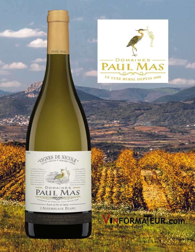Vignes de Nicole, l’Assemblage blanc, Domaines Paul Mas, Languedoc-Roussillon, vin blanc bouteille