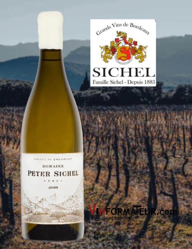 Bouteille de Domaine Peter Sichel, vin blanc bio, Languedoc-Roussillon, IGP Pays de Cucugnan, 2020