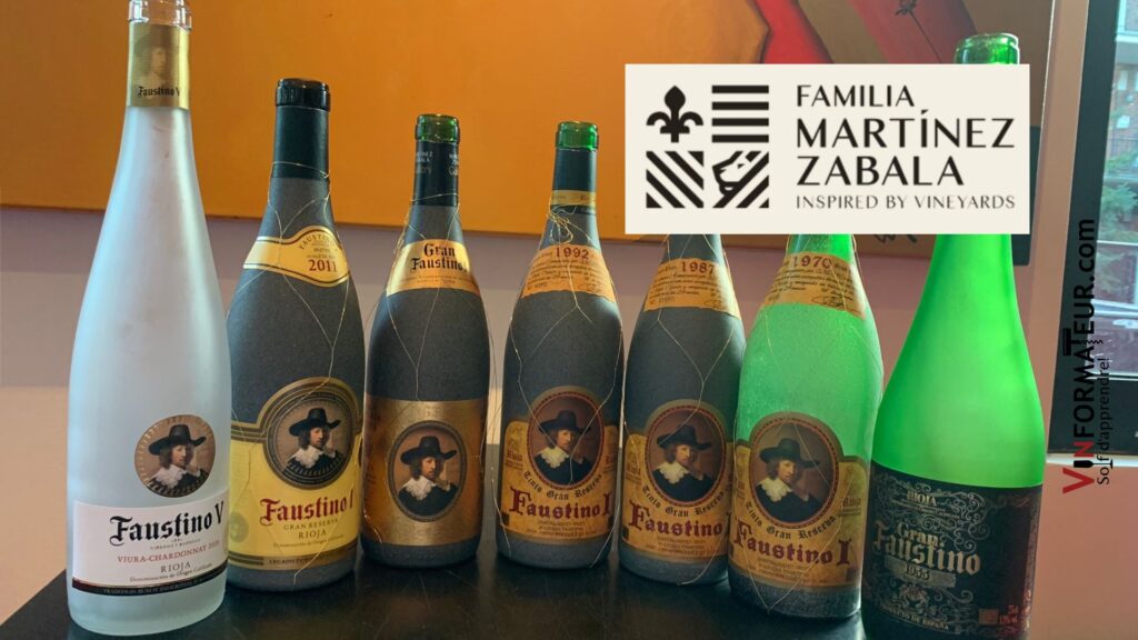 Bouteillesd e la Dégustation des vins la Bodegas Faustino de la maison Familia Martinez Zabala. 