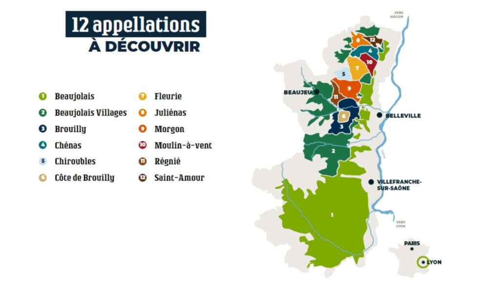 Carte viticole des appellations du Beaujolais