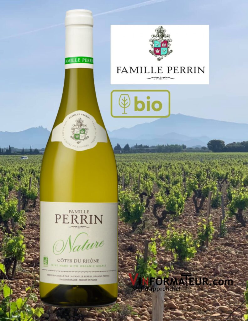 Nature, Famille Perrin, Côtes du Rhône, vin blanc bio, 2021 bouteille