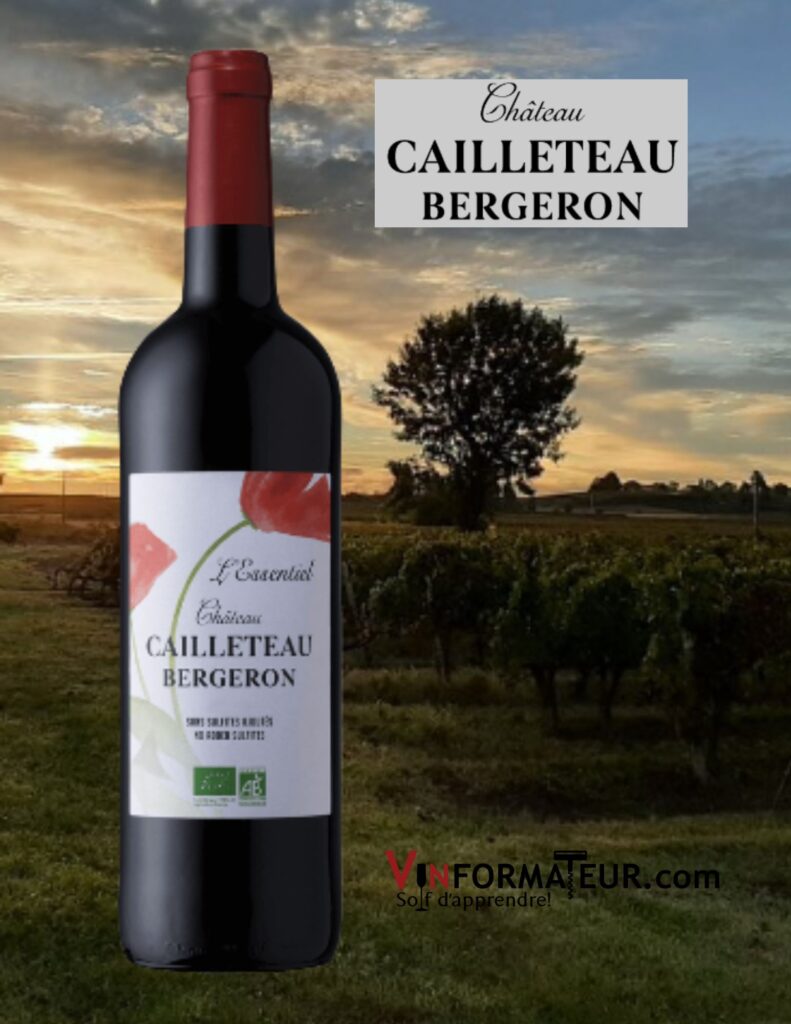 L’Essentiel, Château Cailleteau Bergeron, vin rouge bio sans sulfites ajoutés, 2021 bouteille