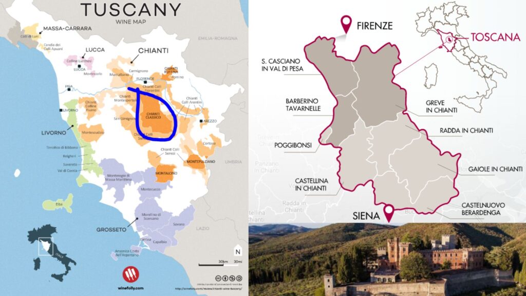 Cartes viticole Toscane (winefolly.com) et Chianti Classico