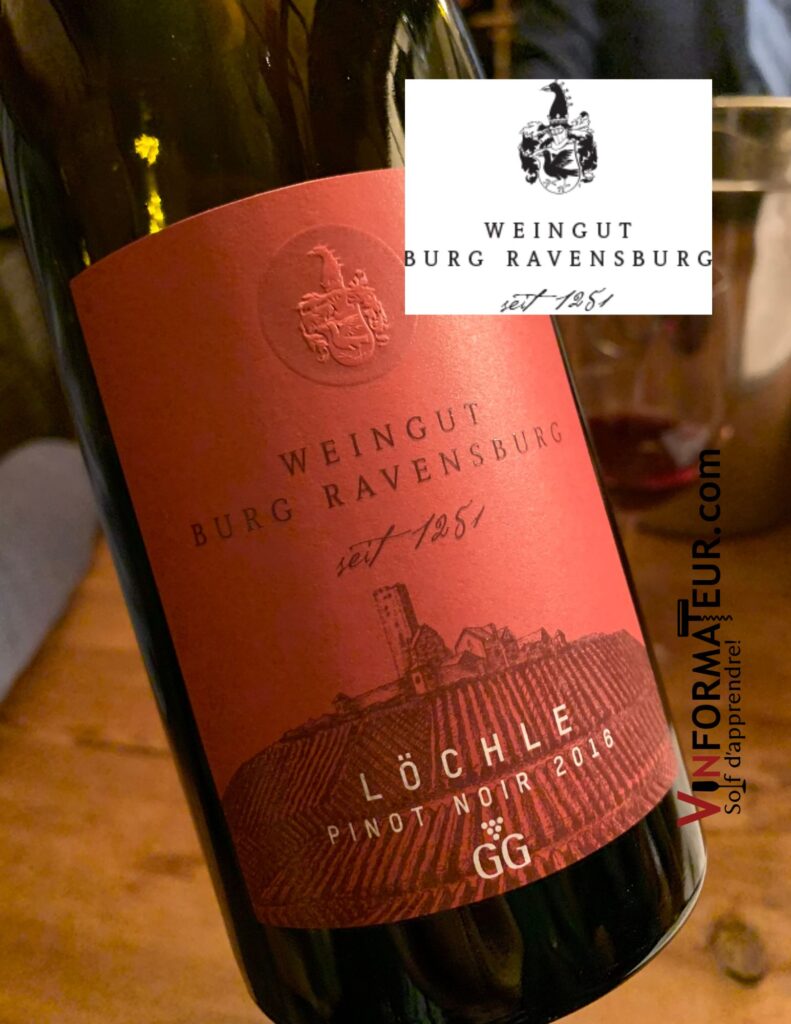 Pinot Noir, Weingut Burg Ravensburg, Allemagne, Baden Kraichgau, Lochle, VDP Grosse Lage, VDP Grosses Gewächs, vin rouge bio, 2016 bouteille