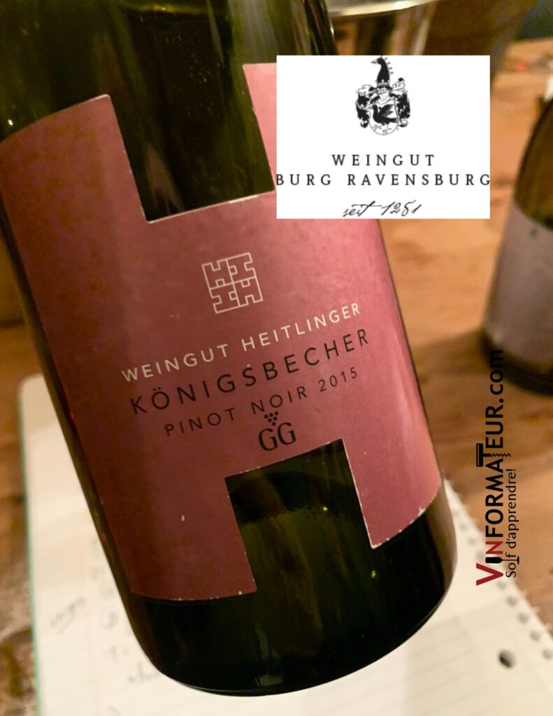 Pinot Noir, Konigsbecher, Weingut Heitlinger, Allemagne, Qualitatswein QbA, Grosses Gewächs, vin rouge bio, 2015 bouteille
