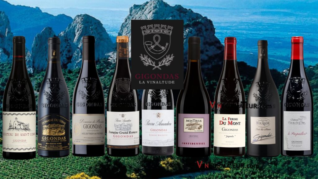 Dégustation de neufs vins de l'AOC Gigondas du millésime 2013. bouteilles