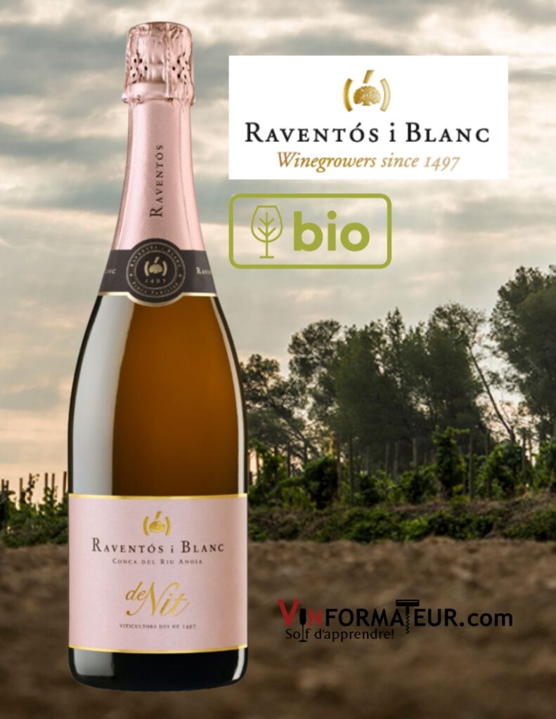 Raventos I Blanc, De Nit, Conca del Riu Anoia, Extra Brut, Espagne, vin mousseux rosé, Bio, 2020 bouteille