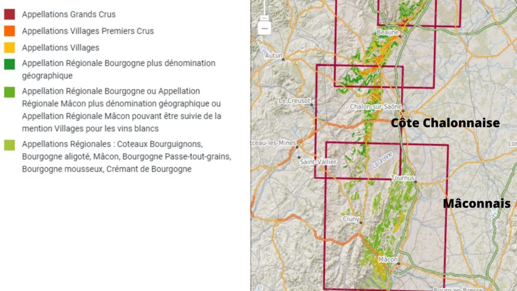 Carte viticole Mâconnais et Cote Chalonnaise - Bourgogne