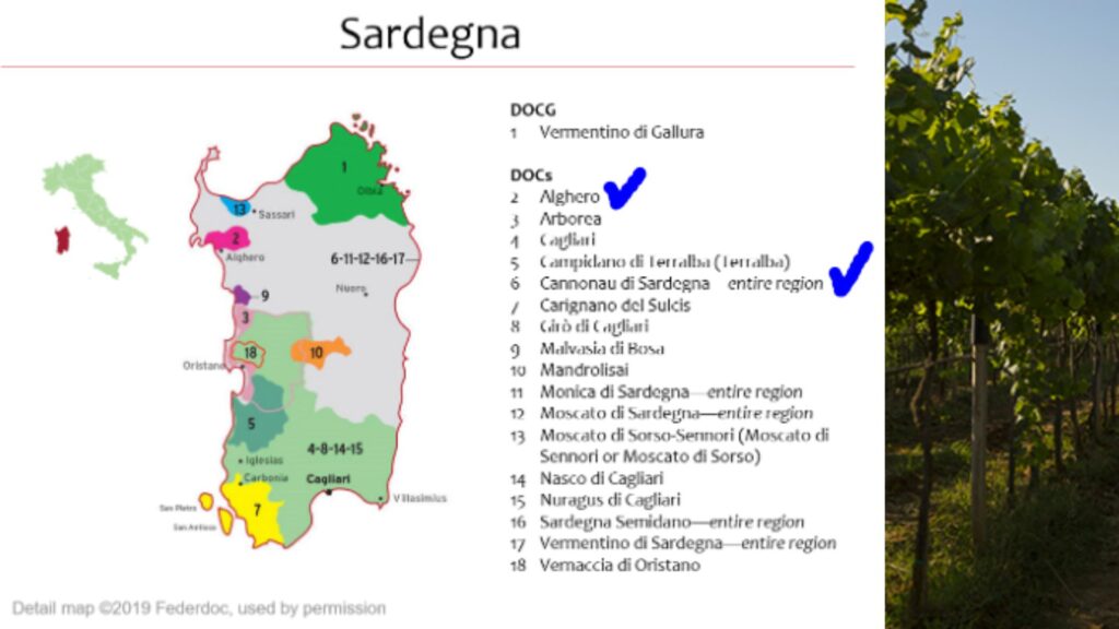 Carte viticole de Sardaigne