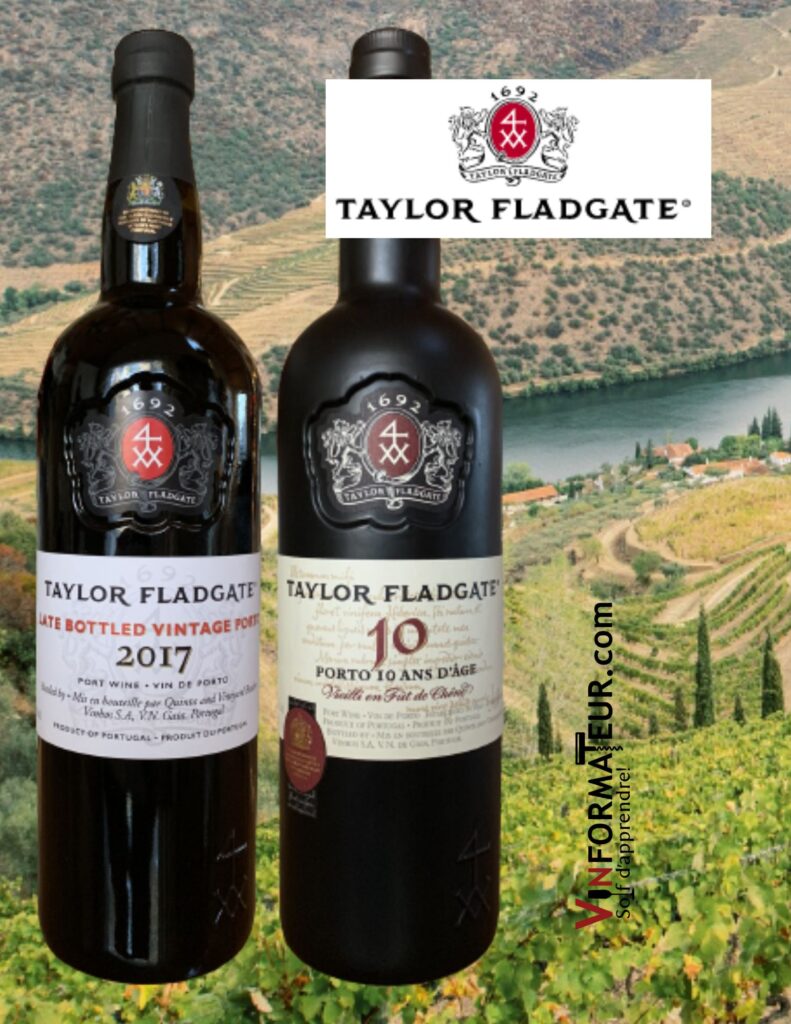 Taylor Fladgate, Late Bottled Vintage, 2017, Porto, 22,65$, Taylor Fladgate, Tawny 10 ans, Porto, 37,00$. bouteilles