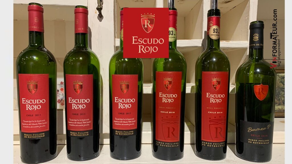 Escudo Rojo: Escudo Rojo, Gran Reserva, Valle Central, 2019, Escudo Rojo, Baronesa P., Valle del Maipo, 2019, Escudo Rojo 2011, 2013 et 2017. bouteilles