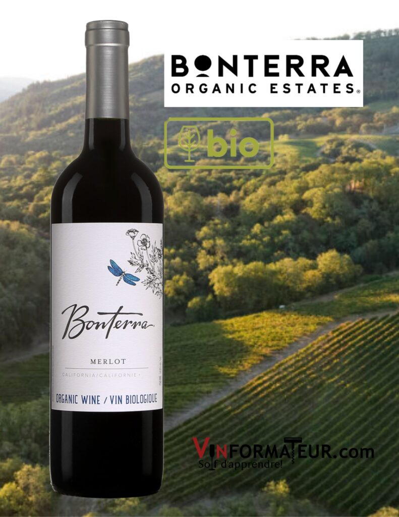Merlot, Bonterra, Californie, North Coast, Mendocino, vin rouge bio, 2020 bouteille