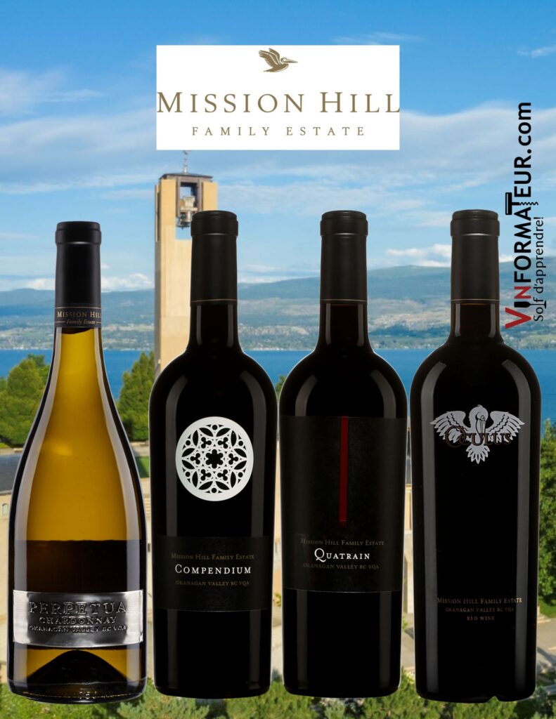 Mission Hill: Le Pinacle des vins au Canada: Perpetua, Chardonnay 2020, Compendium 2018, Quatrain 2018, Oculus 2019. bouteilles