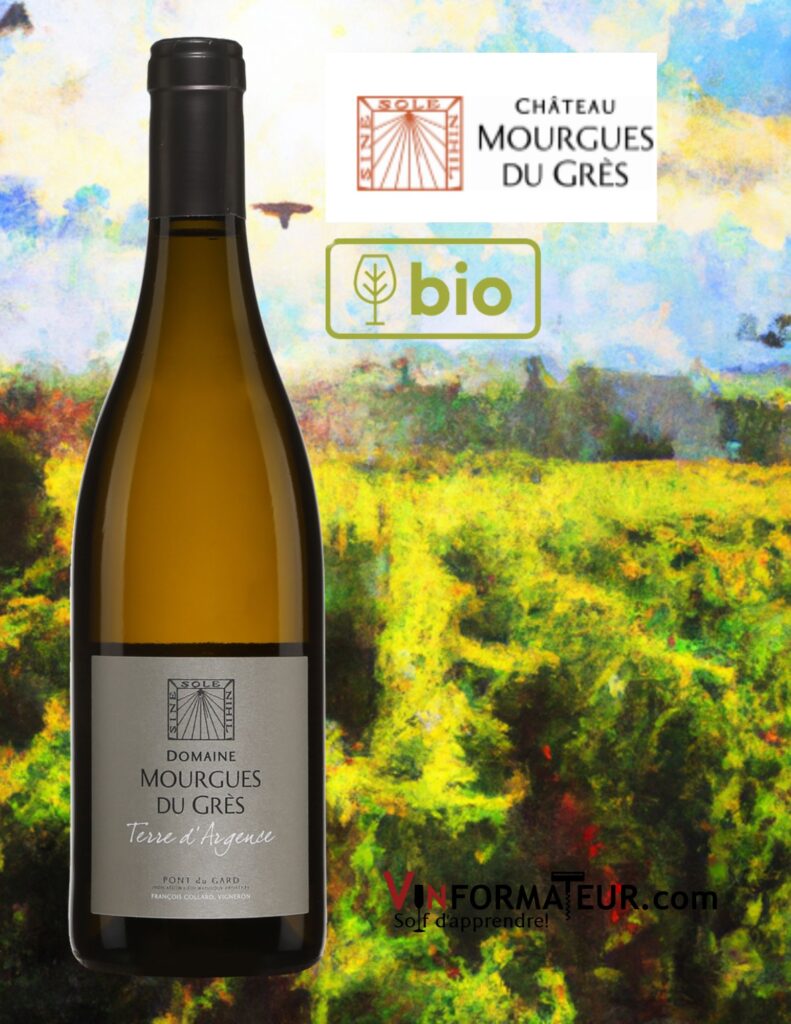 Domaine Mourgues du Grès, Pont du Gard, Terre d’Argence, Languedoc-Roussillon, vin blanc bio, 2021 bouteille