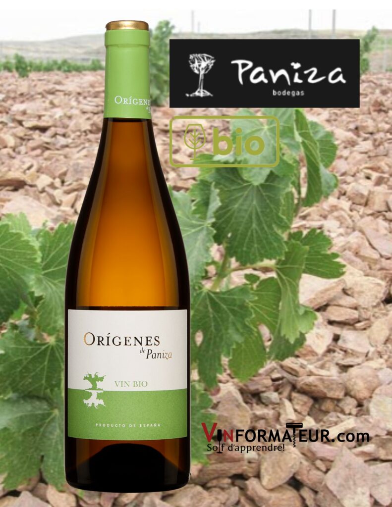 Origenes de Paniza, Chardonnay, Espagne, Carinena, vin blanc bio, 2021 bouteille