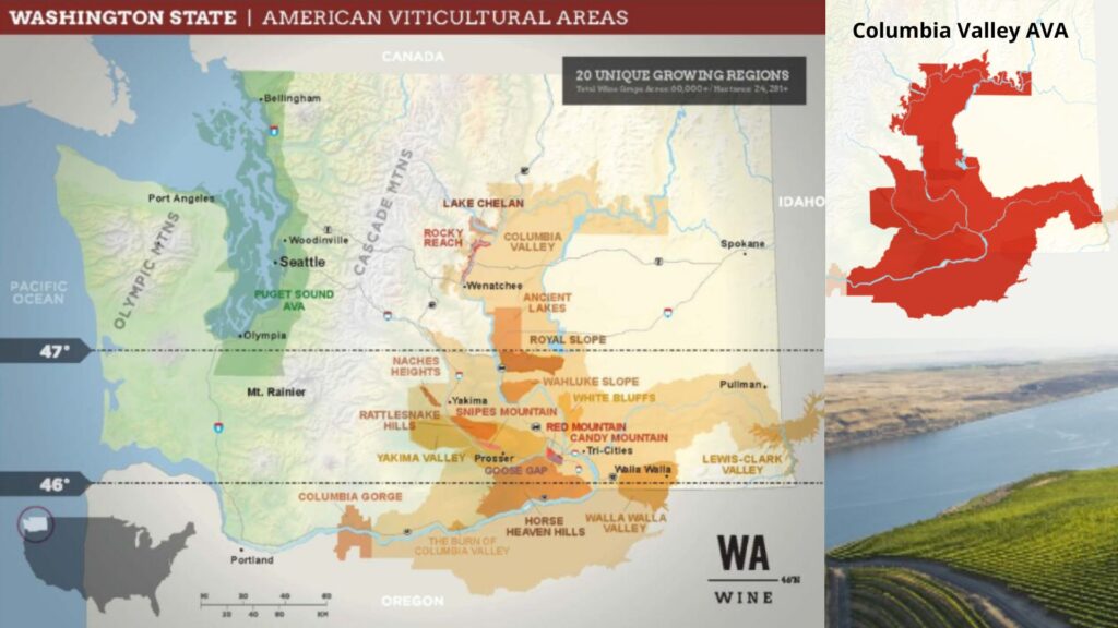 Carte viticole Washington State et Columbia Valley AVA