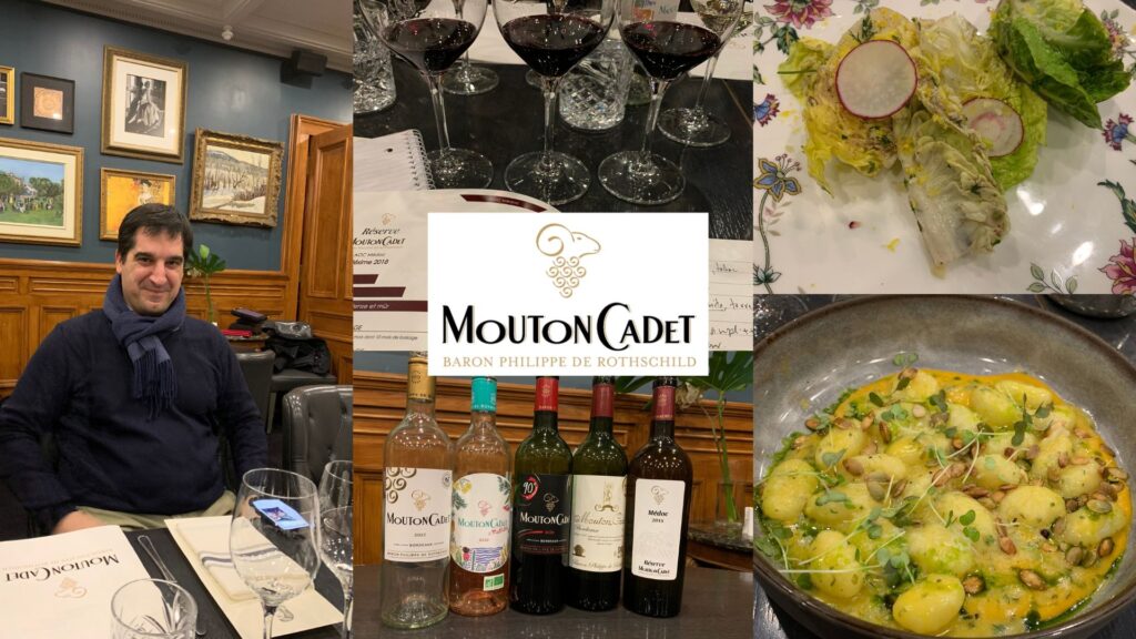 Dégustation des vins de marque Mouton Cadet avec Jérôme Aguirre winemaker en chef, vins dégustés et repas servi au Bar George.
