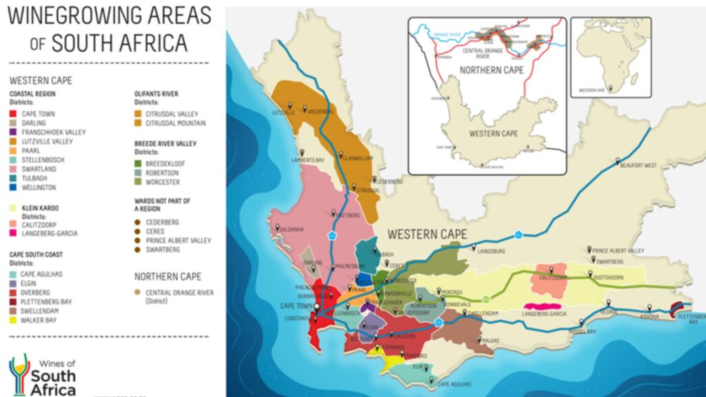 Carte viticole d'Afrique du Sud