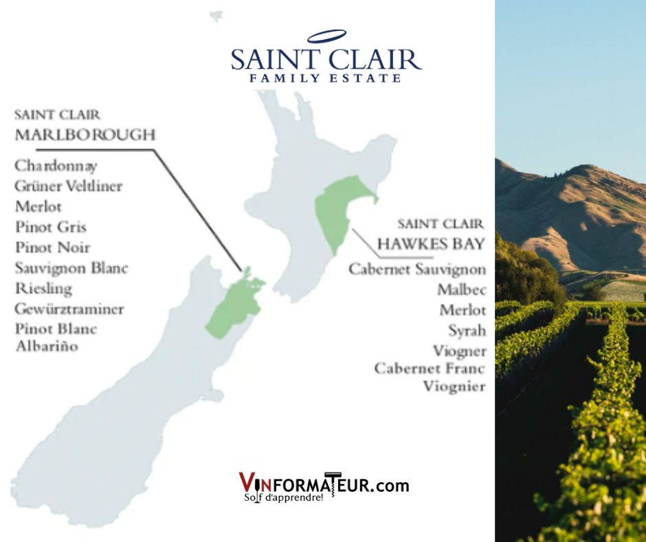 Carte viticole Nouvelle-Zélande, propriétés de Saint Clair Family Estate