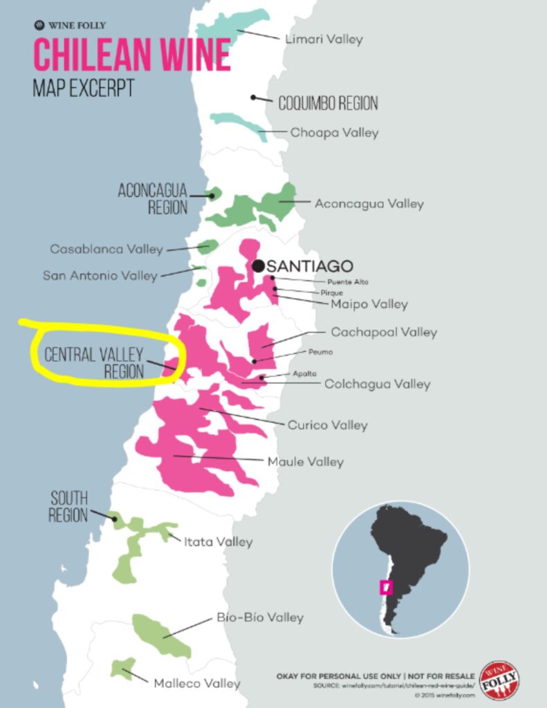Carte viticole Chili, Valle Central Winefolly.com
