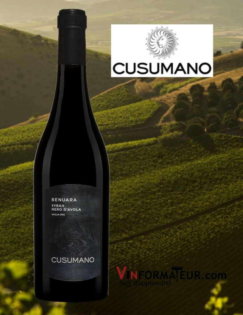 Cusumano, Benuara, Syrah, Nero d’Avola, vin rouge, Sicile, Terre Siciliane IGT, 2020 bouteille