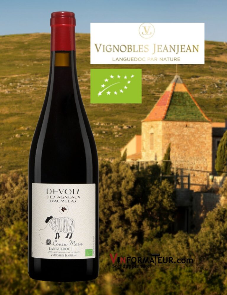 Cousu Main, Devois des Agneaux d’Aumelas, France, Languedoc, Vignobles JeanJean, vin rouge bio, 2020 bpouteille