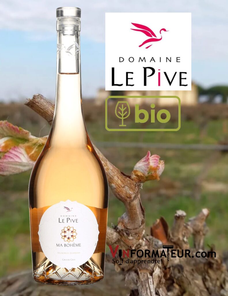 Ma Bohème, Domaine Le Pive, Vin rosé bio/vegan Gris de Gris, Languedoc-Roussillon, appellation Sable de Camargue, 2021 bouteille