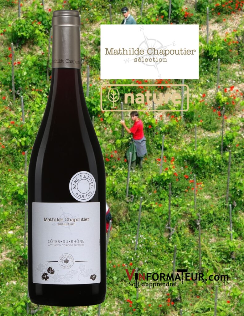 Mathilde Chapoutier, Sélections Côtes du Rhône, vin rouge nature sans sulfites ajoutés, 2020 bouteille