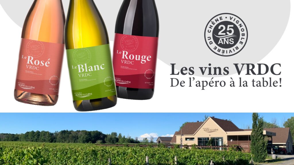 Les nouveaux vins VRDC du Vignoble Rivière du Chêne. bouteilles