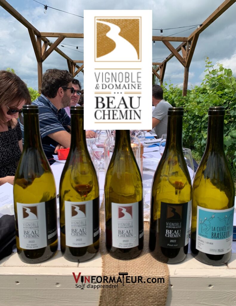 Dégustation - Domaine Vignoble Beauchemin: blanc 2022, Chardonnay 2022, Rosé 2022, Cuvée des Brasseur 2022, Pinot Noir 2022. bouteilles